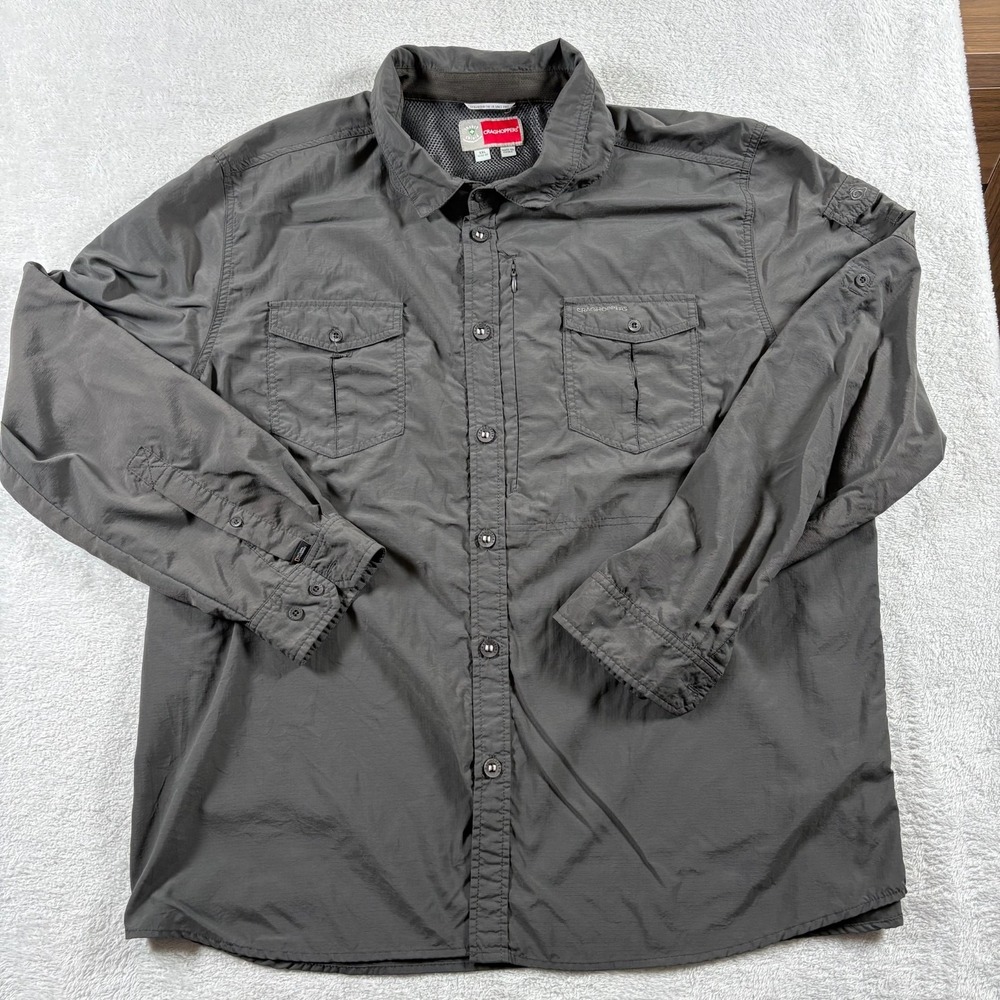 Craghoppers NosiLife Adventure Shirt Men 3XL Gray Ripstop Vented Back Button Up‎